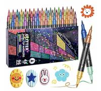 Glitter Dual Tip Markers Set,24/48/72/96 Colors Glitter Effect Brush Markers,Dual Tip Metallic Shimmer Pens Set,Smooth No Clog for Doodle Writing,Halloween Crafts,Card Making & DIY Art(96 colors )
