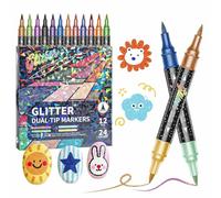 Glitter Dual Tip Markers Set,24/48/72/96 Colors Glitter Effect Brush Markers,Dual Tip Metallic Shimmer Pens Set,Smooth No Clog for Doodle Writing,Halloween Crafts,Card Making & DIY Art(24 colors)