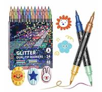 Glitter Dual Tip Markers Set,24/48/72/96 Colors Glitter Effect Brush Markers,Dual Tip Metallic Shimmer Pens Set,Smooth No Clog for Doodle Writing,Halloween Crafts,Card Making & DIY Art(48 colors)