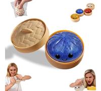Glitter Dumpling，Dumplings Squishy，Dumpling Squishy Mystery Box Glitter with Steamer，Anxiety Relief Fidget，Soft Squeeze Decompression Dough，for Adult ADHD Autism, Fun Office Stress (Blue)