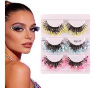 Glitter False Eyelashes - 3 Pair Voluminous Makeup Set for Stage | 3D Shiny Sequined Lashes with Dramatic Flare for Festival, Carnival, Performance and Cosplay