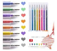 Glitter Gel Pen Set - High-Saturation Sparkling Pens, Shiny Color Glitter Gel Pens - No-Bleed Dense Ink for Black Paper, Smooth Coloring Pen for Adult Coloring, Journaling & DIY (8 color)