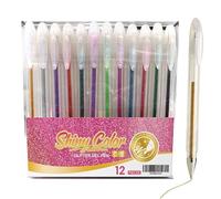 Glitter Gel Pens - 12 Pieces Art Drawing Markers, Colored Gel Markers, Creative Projects for Planner Decorating Party Favors Art Journaling School Activities Note-Taking Card Making Creative Writing