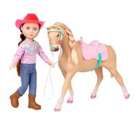 Glitter Girls Jaime Doll & Jumper Horse | 14 inch Equestrian Doll Wearing Clothes & Boots and Horse with Tan Coat and Pink Saddle - Toys for Girls 3+