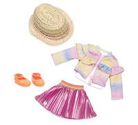 Glitter Girls - Muñequitas con volantes y pliegues - Bonito conjunto multicolor - Chaqueta y falda Rainbow - Sombrero y zapatos de purpurina - Ropa y accesorios para muñecas de 36m - 3 años +