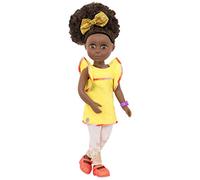 Glitter Girls - Nelly - Muñeca de moda posable de 36m - Cabello castaño y ojos color avellana - Tono de piel medio-oscuro - Vestido de volantes dorado y zapatos de purpurina rosa - 3 años +