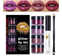 Glitter Lip Kit - Long Lasting Powder | Shiny Cosmetics Set Usage Wedding Party Features Bright Color Easy Apply Lightweight Portable Look Professional Quality