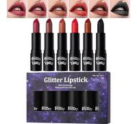 Glitter Lipstick, Waterproof Lip Gloss, Smudge Proof Shimmer, Transfer Resistant Formula Long Lasting Radiance for Travel Wedding Party Halloween Dating Commuting, 4gx6 Pieces