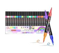 Glitter Markers Set, 24 Piece Glitter Painting Pens, Double Tip Shimmer Pens for Coloring and Crafting, Fast Dry Ink with Vibrant Color Output, Creative Art Tools for Students, Teacher, 11.81x6.02inch