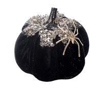 Glitter Pumpkin Decor, Small Decorative Pumpkin, 3d Spider Figures, Shiny Halloween Prop for Table, Door, Window Display, Home, Indoor, Outdoor, Party, 3.94 Inches, Orange, Black