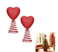 Glitter Red Heart Valentine's Day Tree Topper, Glitter Heart Star Valentine Mini Cute Tree Topper with Spiral Base, Home Decoration (Red,2 PCS)