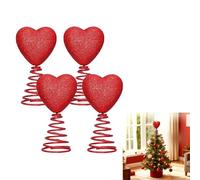 Glitter Red Heart Valentine's Day Tree Topper, Glitter Heart Star Valentine Mini Cute Tree Topper with Spiral Base, Home Decoration (Red,4 PCS)