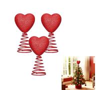 Glitter Red Heart Valentine's Day Tree Topper, Glitter Heart Star Valentine Mini Cute Tree Topper with Spiral Base, Home Decoration (Red,3 PCS)