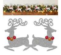 Glitter Reindeer Christmas Decor, Silver Reindeer Decorations for Mantel, Door, Or Wall, Christmas Tree Wreaths Decor Accessories, For Holiday Party Decoration Xmas Gift(2pcs)