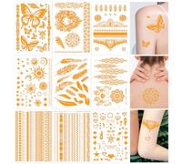 Glitter Tattoo,Festival Tattoos,Gold Temporäre Erwachsene Aufkleber Damen Halloween,Accessoires Kinder Klebetattoos,Aufkleben Tatoo Zubehör,Zum Flash für Klebe Metallic Party Sticker,Temporary Frauen