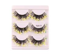 Glitter Voluminous False Eyelashes, 4.41x3.62in 3 Pair Fiber Lash Set, Sparkly Eye Makeup, Clubbing, Holiday, Performance, Bold, Lightweight, Long Thicked
