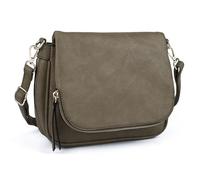 GLITZALL Bolso cruzado pequeño para mujer, de piel sintética, con solapa, con múltiples bolsillos, caqui, medium