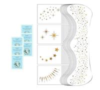 Glitzer Gesicht - 20 tatuajes de pecas doradas temporales, pecas brillantes para festivales, fiestas y celebraciones, impermeables y amigables con la piel