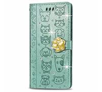 Glitzer Handyhülle für OnePlus Nord N30 Hülle Bling Strass Diamant Katze Hund Wallet Case Flip Cover PU Leder Tasche Flipcase Schutzhülle Handytasche Ständer Klapphülle für OnePlus Nord N30 Grün