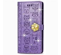 Glitzer Handyhülle für OnePlus Nord N30 Hülle Bling Strass Diamant Katze Hund Wallet Case Flip Cover PU Leder Tasche Flipcase Schutzhülle Handytasche Ständer Klapphülle für OnePlus Nord N30 Lila