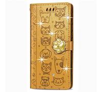 Glitzer Handyhülle für OnePlus Nord N30 Hülle Bling Strass Diamant Katze Hund Wallet Case Flip Cover PU Leder Tasche Flipcase Schutzhülle Handytasche Ständer Klapphülle für OnePlus Nord N30 Gelb