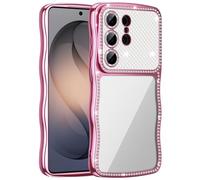 Glitzer Handyhülle für Samsung Galaxy S26 Ultra Hülle, Luxury Diamant Wellenrahmen Galaxy S26 Ultra Case mit Kamera-Schutz Durchsichtigklar weiche TPU Stoßfest Cover für Frauen&Mädchen (Rosa)
