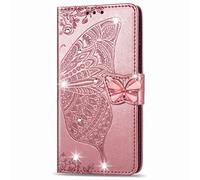 Glitzer Handyhülle für Xiaomi Redmi 12 Hülle Bling Strass Diamant Wallet Case Flip Cover PU Leder Tasche Flipcase Schutzhülle Handytasche Ständer Klapphülle Schale Bumper für Xiaomi Redmi 12 Roségold