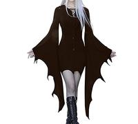 Glitzer Kleid Schwarz Plus Größe, kalte Schulter, Schmetterlingsärmel, Kostüme, Mesh-Spitze, Kleid für Halloween-Karnevalsparty Weihnachtsmann Kleid Damen (Coffee, L)