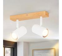 Glitzerlife Foco de techo 2 llamas, lámpara de techo de madera - focos de techo, lámpara de pasillo, lámpara de techo GU10 blanca, focos giratorios de 350° para pasillo interior