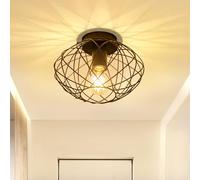 Glitzerlife Lámpara de Techo Lámpara de Pasillo Retro Negra Vintage Industrial E27 1 Bombilla Pantalla de Metal Retro Lámpara de Cocina Redonda Techo Pasillo Sala de Estar Dormitorio Diámetro 25 cm