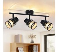 Glitzerlife Plafón 3 llamas negro - Metal Oro Vintage E27 LED Plafón 330°Turning Shade tela para salón dormitorio cocina pasillo escaleras comedor Max.25W