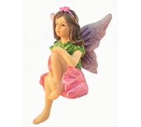 GlitZGlam Emma, el Hada sentada de jardín - Una Estatua de Hada en Miniatura para tu jardín de Hadas de Exterior o Interior