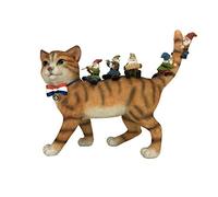 GlitZGlam Patrick El Patriota Gato en Miniatura con Gnomos Felices - Figurita de Gnomo de Jardín de Hadas