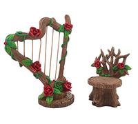GlitZGlam Set de Harpa con Rosas en Miniatura y Silla a Juego para Jardín de Hadas - Accesorio de Jardín en Miniatura para Estatuillas de Hadas