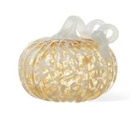 Glitzhome Calabaza de Vidrio soplado a Mano de 6 Pulgadas de Profundidad con Puntos ámbar Redondos de Cristal para decoración del hogar