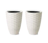 Glitzhome GH20295 - Macetas Altas de Porcelana sintética de Gran tamaño para jardinería (Paquete de 2) para Uso en Interiores y Exteriores, Color Beige Arena