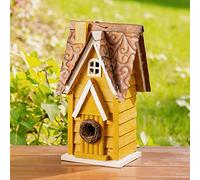 Glitzhome GH90085 - Casa de pájaros Colgante de Madera Envejecida para jardín, Color Amarillo