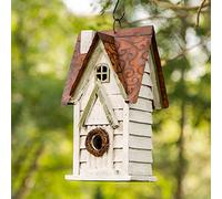Glitzhome GH90086 - Casa de pájaros Colgante de Madera Envejecida para jardín, Color Blanco