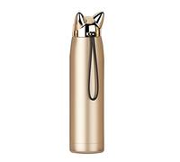 Glixoft 1 Botella De Agua Térmica De Acero Inoxidable con Diseño De Gato Bonito, Taza Térmica De Viaje, Lindos Frascos De Vacío para Mujeres Y Niños, 320/11 Oz (Dorado)