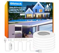 Gliztech Tira LED COB Exterior Impermeable IP67, Enchufe Directo AC 220V, 30M Tira LED para Exteriores con Controlador de Doble Fusible, 6500K Luz LED Adhesiva para Jardín, Decoración Comercial