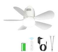 Gliztech Ventilador Techo Exterior 50CM, 20000mAh Ventilador Techo Luz con Batería Blanco, Recargable y Extraíble con Gancho y Mando a Distancia para Cenador, Terraza, Tienda de Campaña, Sombrilla