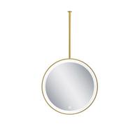 GLJTUO Espejo Redondo Flotante para Colgar en el Techo, iluminación LED para baño, Ideal para el hogar o el Hotel, diseño Decorativo Sencillo de Cristal.,Gold-70x70cm