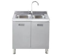 GLJTUO Fregadero de Cocina de Acero Inoxidable con cubeta Simple o Doble, diseño Resistente para Uso Comercial, Exterior e Interior en garajes, lavaderos y Estaciones de Trabajo,Double Basin-80cm