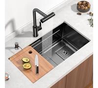 GLJTUO Fregadero de Cocina de Acero Inoxidable con Grifo Tipo Cascada, Fregadero de un Solo Seno, rociador extraíble y Accesorios para cocinas Modernas.