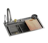 GLJTUO Fregadero de Cocina de un Solo Seno con Grifo extraíble y Soporte para Cuchillos, diseño Duradero de Acero Inoxidable para cocinas Modernas.,A-68x45CM