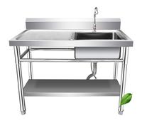 GLJTUO Fregadero de Cocina Exterior con Grifo y desagüe - Fregadero utilitario Independiente de Acero Inoxidable con Banco de Trabajo y estantes de Almacenamiento para Catering,80x50x80cm