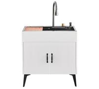 GLJTUO Fregadero utilitario con Mueble, tocador Independiente de Acero Inoxidable, Grifo extraíble y Kit de desagüe para lavadero, Cocina, baño, Garaje, Caravana o sótano.,White-75x45x78cm