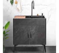 GLJTUO Fregadero utilitario con Mueble, tocador Independiente de Acero Inoxidable, Grifo extraíble y Kit de desagüe para lavadero, Cocina, baño, Garaje, Caravana o sótano.,Black-68x45x78cm