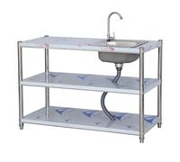 GLJTUO Fregadero utilitario, Fregadero de Cocina Exterior Independiente de Acero Inoxidable con tuberías de Agua fría y Caliente, Fregadero Comercial de un Solo Seno para Patio,130x50x80cm