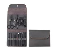 GLJTUO Juego de 16 cortauñas Profesionales de Acero Inoxidable para pedicura y manicura con Bolsa de PU.,Gray